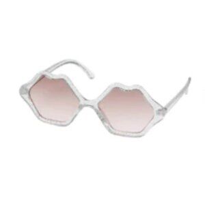 Adult Blue Gem Vintage Clear Glitter Lips Sunglasses Gray/Pink Gradient Lenses